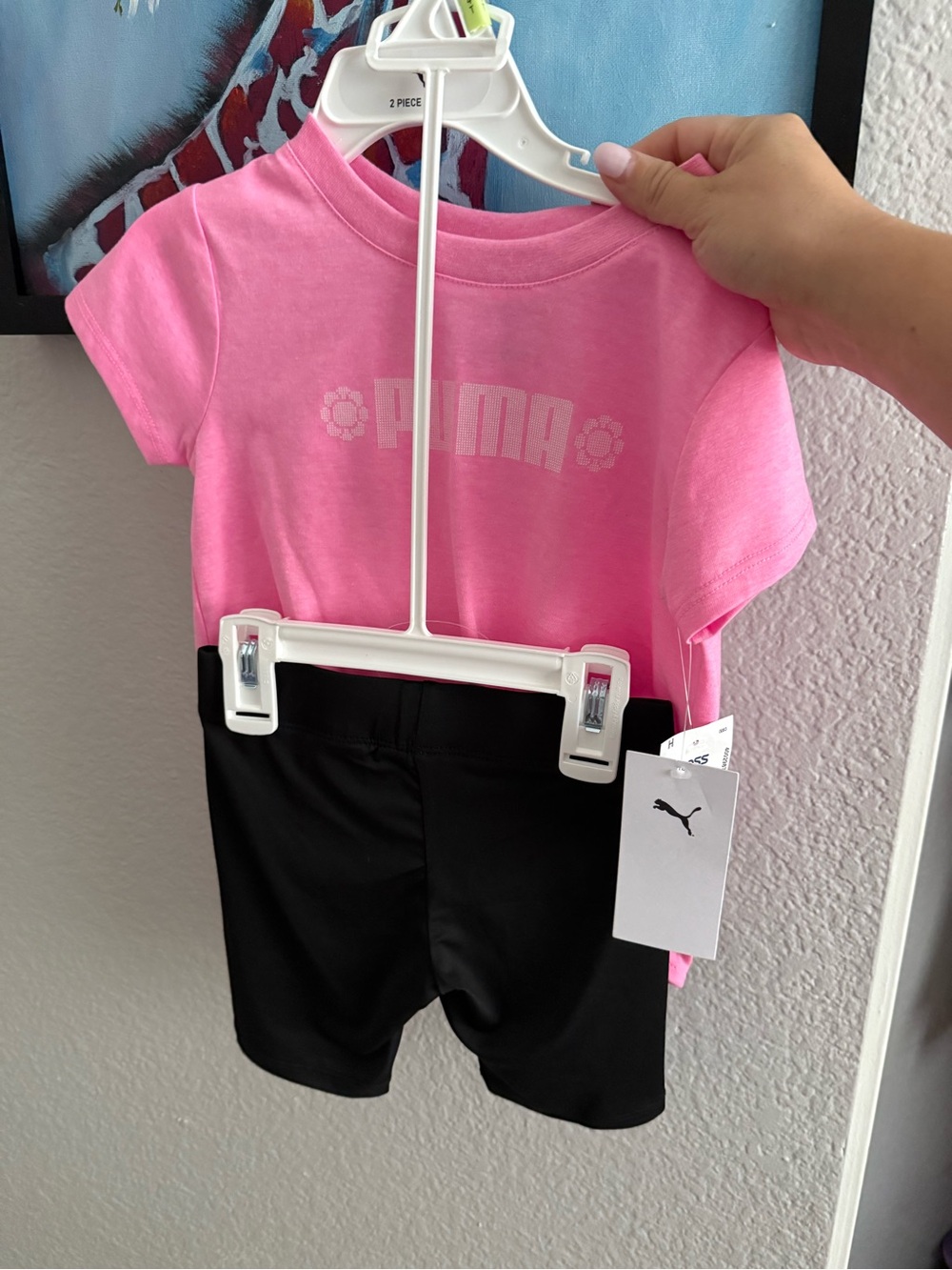 Puma Pink Tee with Black Athletic Shorts Set